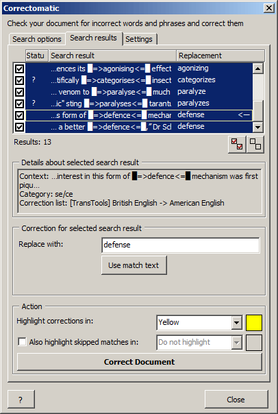Correctomatic - Search results