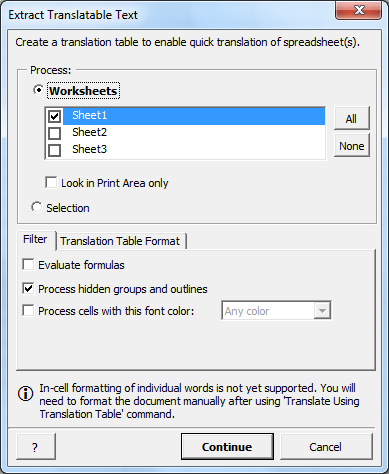 Screenshot: Extract Translatable Text dialogue