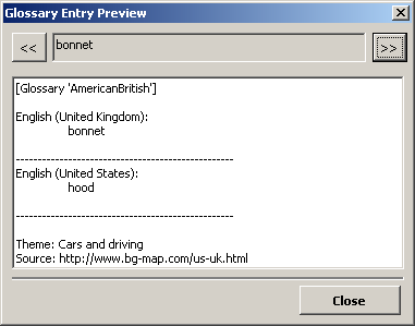 Screenshot: Entry Preview dialogue