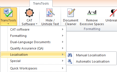 Automatic Localization and Manual Localization tools in the menu