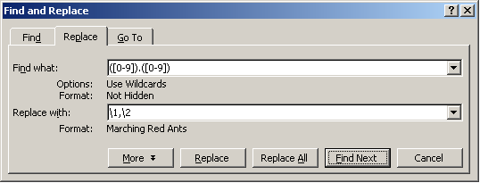 Screenshot: Manual Localization using Find/Replace dialogue