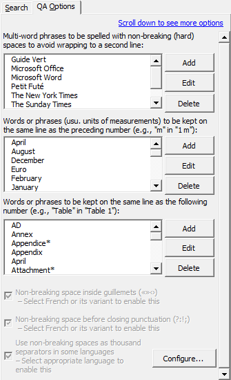 Screenshot: Configuring QA phrases