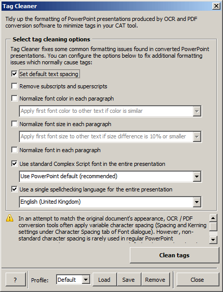 Screenshot: Tag Cleaner dialogue