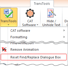 Reset Find/Replace Dialogue Box tool in the menu