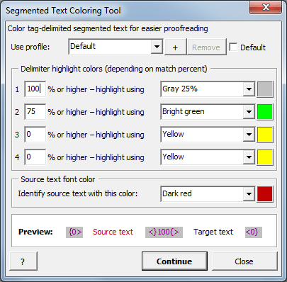 Screenshot: Segmented Text Coloring Tool dialogue