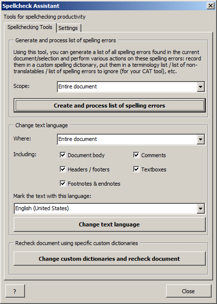 Screenshot: Spellcheck Assistant dialogue