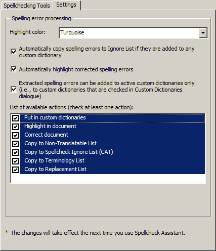 Screenshot: Spellcheck Assistant settings
