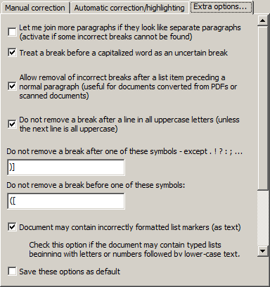 Screenshot: Extra options tab