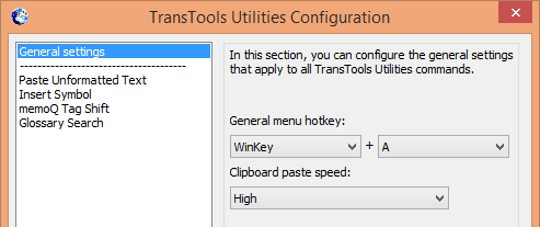 Screenshot: General configuration of TransTools Utilities