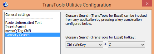 Screenshot: Configuration of Glossary Search command