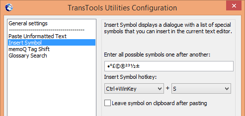 Screenshot: Configuration of Insert Symbol command