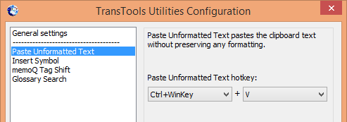 Screenshot: Configuration of Paste Unformatted Text command