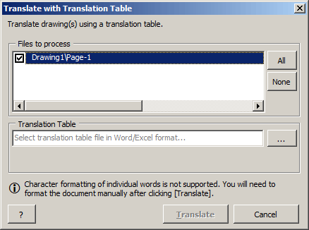 Screenshot: Translate Using Translation Table dialogue