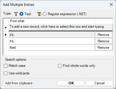 Adding multiple search entries