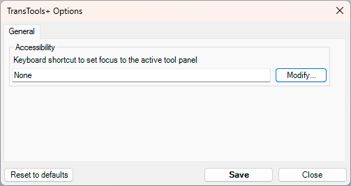 TransTool+ Configuration window