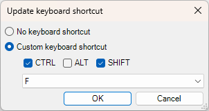 Keyboard shortcut configuration window