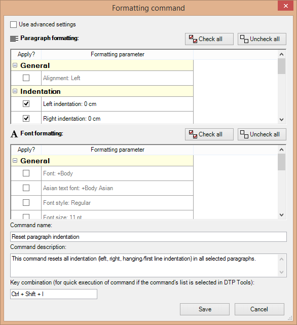 Formatting command editor in action