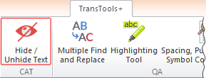 Hide / Unhide Text button on TransTools+ ribbon