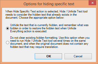 Changing additional options for hiding specific text