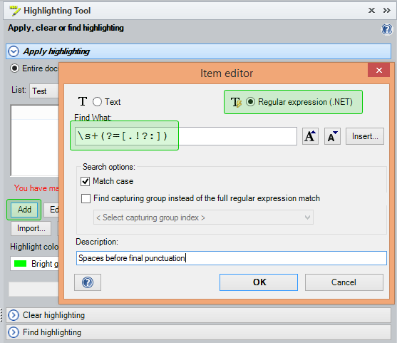 Adding a search expression based on regular expressions language