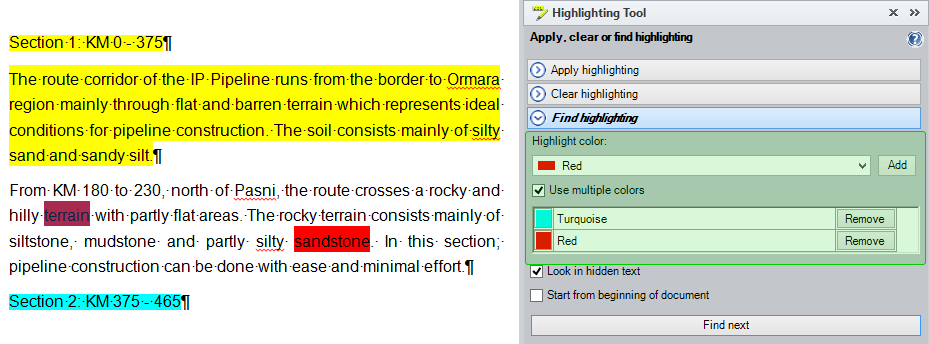 How to find highlighted text with Highlighting Tool