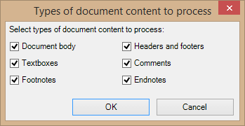 Processing certain parts of the document