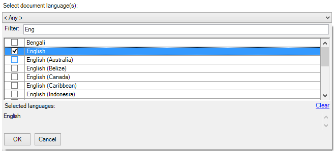 Selecting the document language
