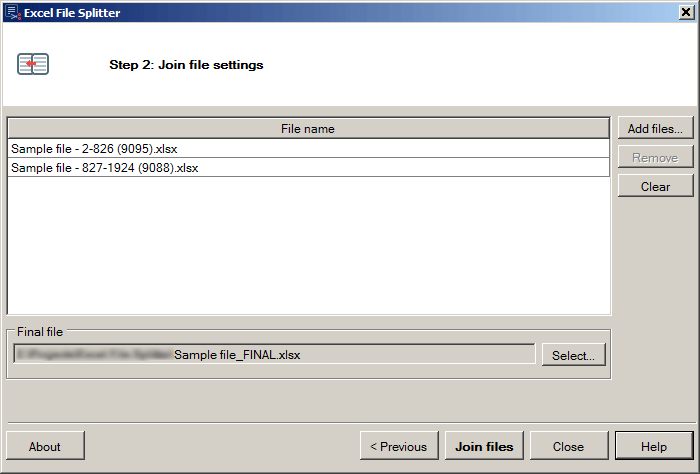 List of files to be joined