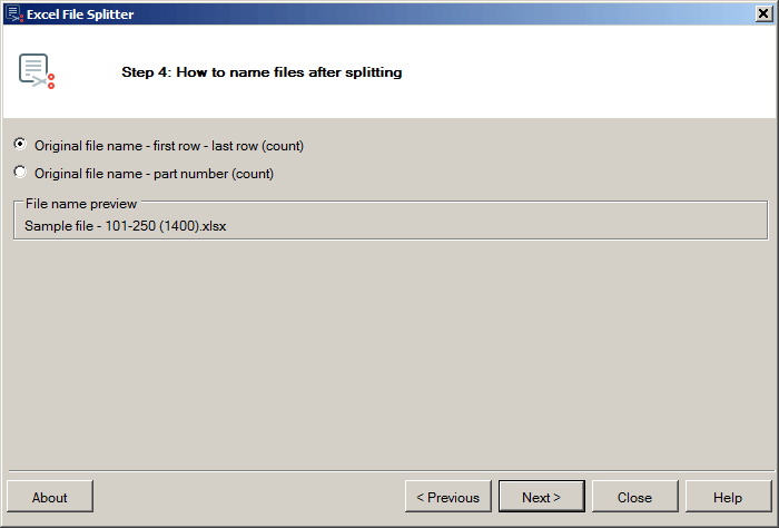 Template for file names of each file part