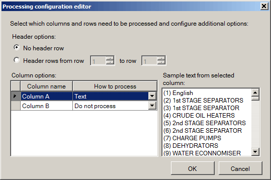Processing configuration editor